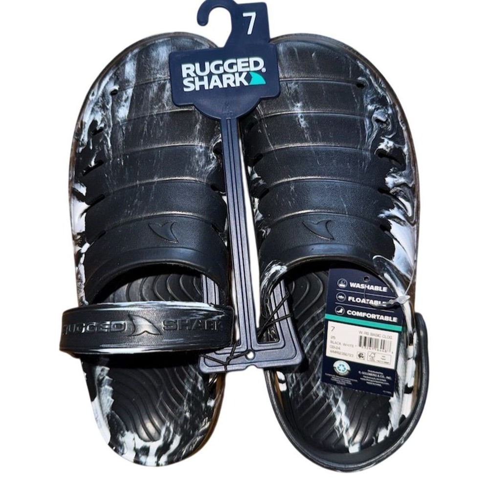 Rugged Shark Men's Marble Clogs Size‎ 7 Black & White Casual Summer Shoes resort